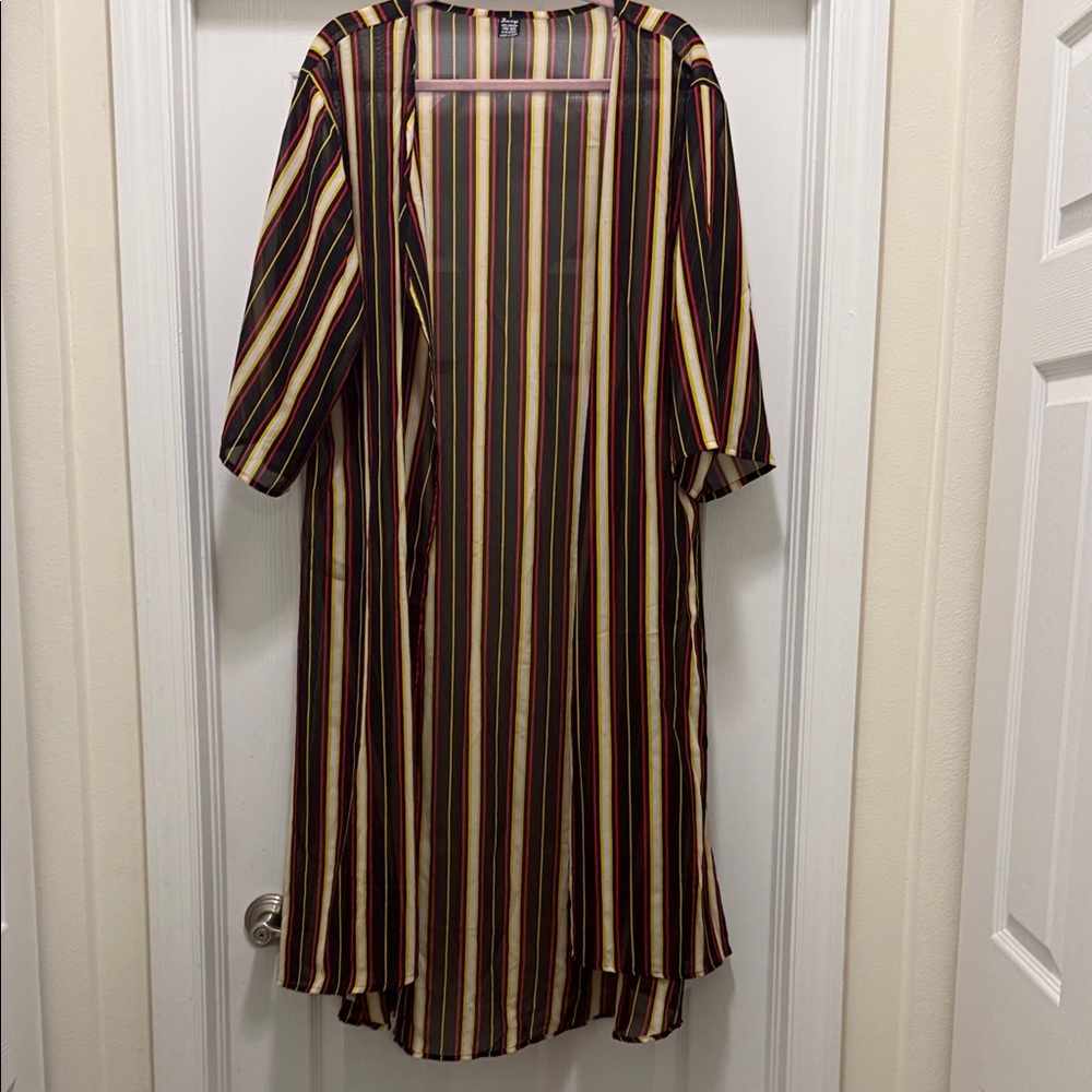Open-Front Striped Maxi Dress in Burgundy and Yellow